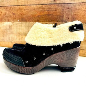 Jambu Holland Black Leather Sherpa Fur Trim Booties